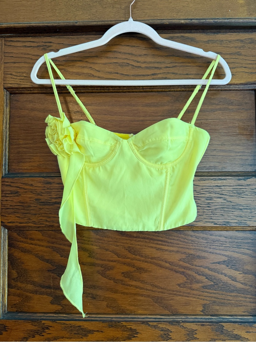WHITE FOX Bustier Crop Top Rose Detail Lingerie Top Y2K Festival Lemon Yellow XS - Picture 3 of 9